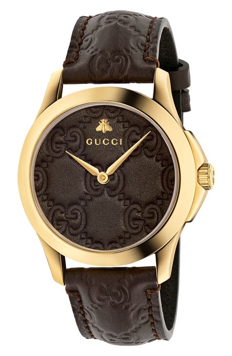 gucci watch brown leather band|Gucci leather watch bands women.